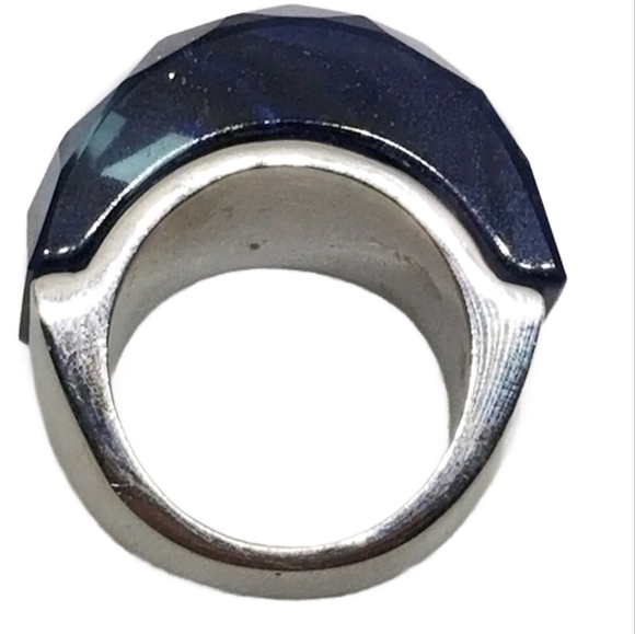 BLUE SHIMMERY SWIRL MURANO GLASS & STAINLESS STEEL FASHION RING - Picture 6 of 6